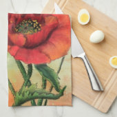 赤い白いケシのキッチンタオルポピーの花 キッチンタオル (四つ折り)