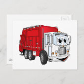 赤い白いゴミのトラックの漫画 ポストカード (正面/裏面)