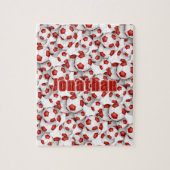 赤い白いサッカーチームが男の子の名前を色付けする ジグソーパズル (縦)