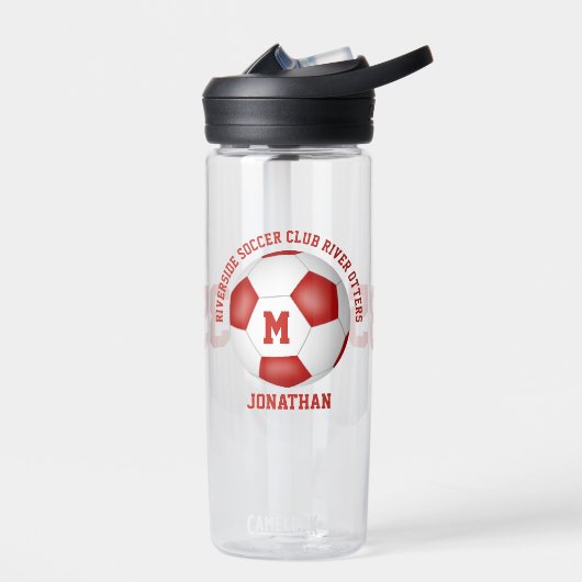 赤い白いサッカーチームはキッズ10代を彩カスタムる ウォーターボトル (左面)