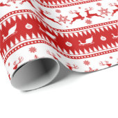 赤い白いスカンジナビアの美しい島のクリスマスプレゼント ラッピングペーパー (ロールコーナー)
