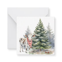 赤い白いスカーフを巻いたかわいい子牛のメモカード