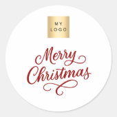 赤い白いスクリプトのビジネスのクリスマス ラウンドシール (正面)