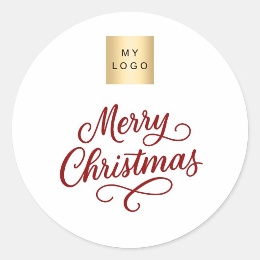 赤い白いスクリプトのビジネスのクリスマス ラウンドシール (正面)