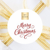 赤い白いスクリプトのビジネスのクリスマス ラウンドシール