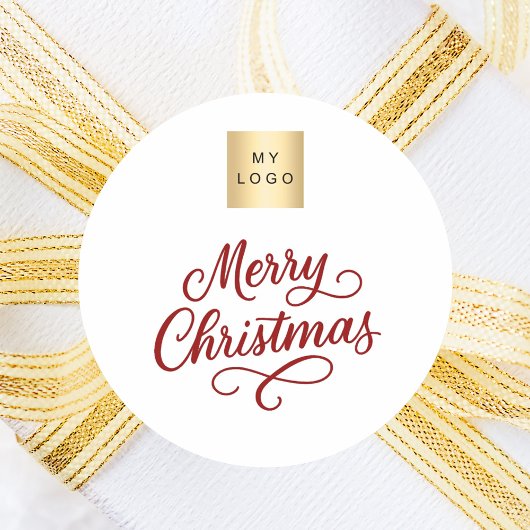 赤い白いスクリプトのビジネスのクリスマス ラウンドシール