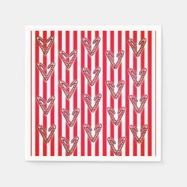 赤い白いストライプハート スタンダードカクテルナプキン