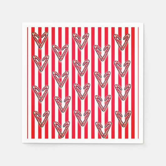 赤い白いストライプハート スタンダードカクテルナプキン (正面)