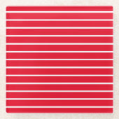 赤い白いストライプフェスティバルパーティー ガラスコースター (正面)