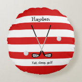赤い白いストライプ文字ゴルフ名を追加 ラウンドクッション (正面)
