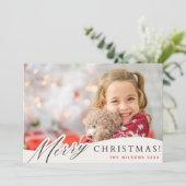 赤い白いスノーフレークのメリークリスマスカスタムの写真 シーズンカード (スタンド正面)