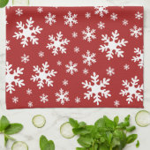 赤い白いスノーフレーク雪の冬のクリスマス休暇 キッチンタオル (折り畳み)