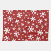 赤い白いスノーフレーク雪の冬のクリスマス休暇 キッチンタオル (横)