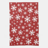 赤い白いスノーフレーク雪の冬のクリスマス休暇 キッチンタオル (縦)