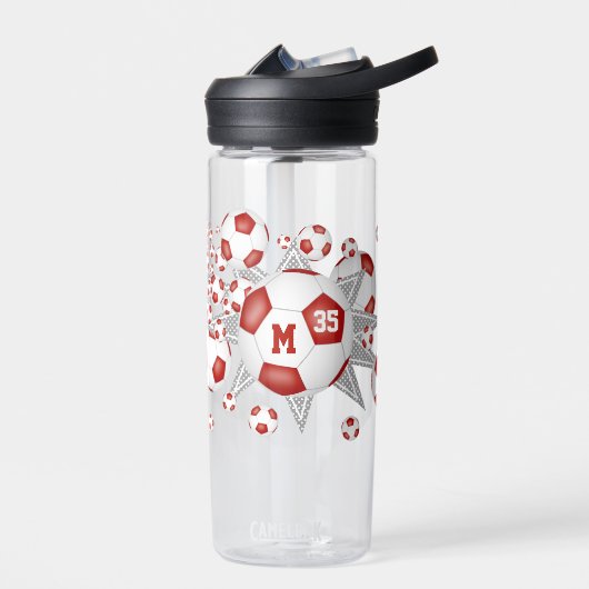 赤い白いスポーツアクセサリーのサッカーボール爆発 ウォーターボトル (左面)