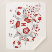 赤い白いスポーツルームのサッカーボールのパンク シェルパブランケット (正面)