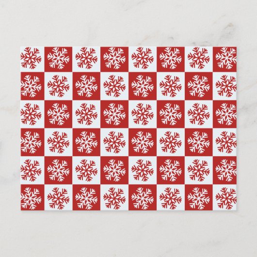 赤い白いチェッカーボードのスノーフレーク葉書 ポストカード (正面)