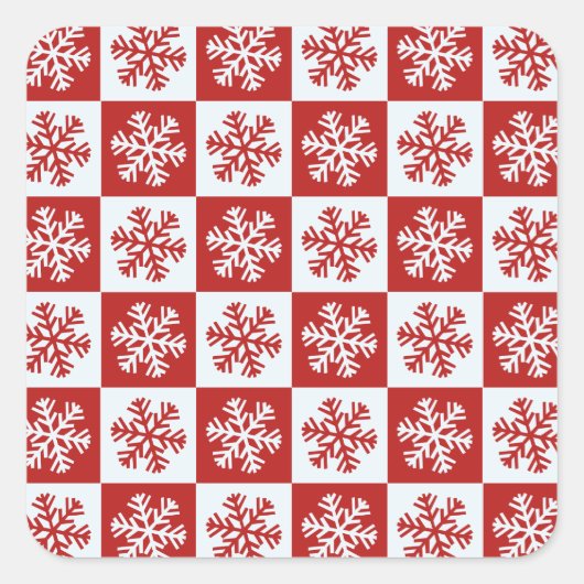 赤い白いチェッカーボードのスノーフレーク・シール スクエアシール (正面)