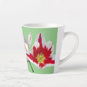 赤い白いチューリップ閉じるライトグリーンラテマグカップ カフェラテマグ (右)