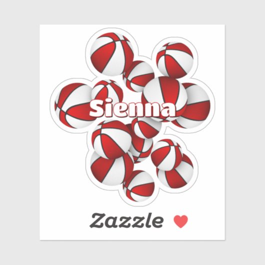 赤い白いチームカラーのバスケットボールの子供の名前 シール (シート)