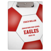 赤い白いチームカラーのパーソナライズされたサッカーコーチ クリップボード (正面)