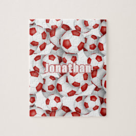 赤い白いチームカラーの女の子サッカー ジグソーパズル