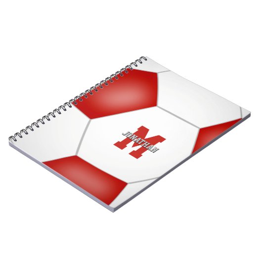 赤い白いチームカラーの男の子サッカー ノートブック (左側)