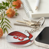 赤い白いチームカラーの男の子バスケットボール キーホルダー (正面右)