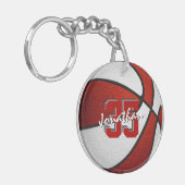 赤い白いチームカラーの男の子バスケットボール キーホルダー (正面左)