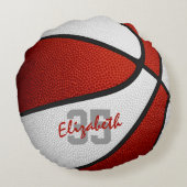 赤い白いチームカラーズガールズボーズバスケットボール ラウンドクッション (裏面)
