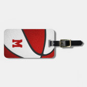 赤い白いチームカラーズモノグラムバスケットボール ラゲッジタグ (正面横)