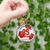 赤い白いチームカラー男の子の名前サッカー キーホルダー (手)