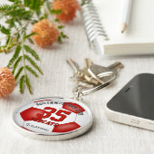 赤い白いチームカラー男の子の名前サッカー キーホルダー (側面)