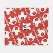 赤い白いチームカラー私はサッカーの文字パターンが大好き フリースブランケット (正面(横))