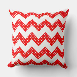 赤い白いドット山形の装飾枕 クッション