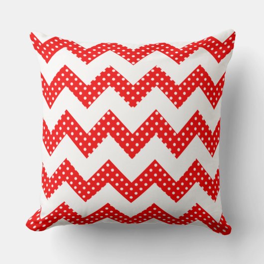 赤い白いドット山形の装飾枕 クッション (正面)