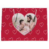 赤い白いハート写真バレンタインデー ラージペーパーバッグ (正面)