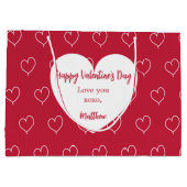 赤い白いハート写真バレンタインデー ラージペーパーバッグ (裏面)