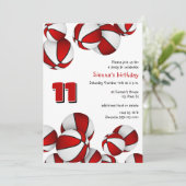 赤い白いバスケットの子供のスポーツ誕生日 招待状 (スタンド正面)