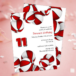 赤い白いバスケットの子供のスポーツ誕生日 招待状