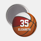 赤い白いバスケットチームカラーパーソナライズされた マグネット (正面/裏面)