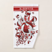 赤い白いバスケットボールが女の子をモノグラムの主演 ハンドタオル (ハンドタオル)