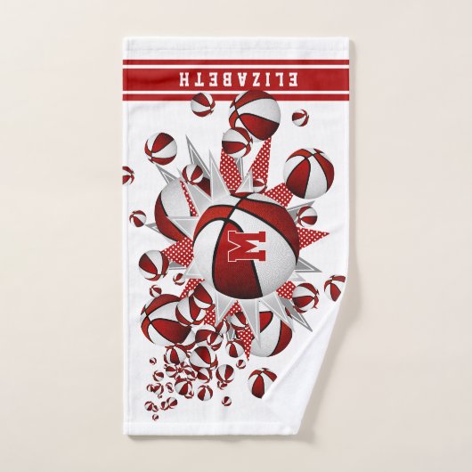 赤い白いバスケットボールが女の子をモノグラムの主演 ハンドタオル (ハンドタオル)