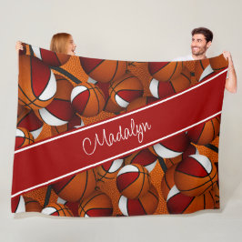 赤い白いバスケットボールのパターンをパーソナライズする簡単 フリースブランケット