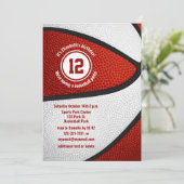 赤い白いバスケットボールの女の子の男の子の誕生日パーティー 招待状 (スタンド正面)