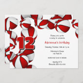 赤い白いバスケットボールの女の子の誕生日パーティー 招待状 (正面/裏面)