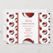 赤い白いバスケットボールの誕生日またはチームのパーティー 招待状 (正面)