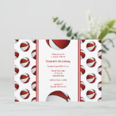 赤い白いバスケットボールの誕生日またはチームのパーティー 招待状 (スタンド正面)