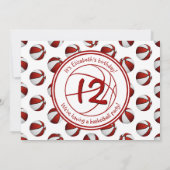 赤い白いバスケットボールの誕生日またはチームのパーティー 招待状 (裏面)