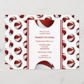 赤い白いバスケットボールの誕生日またはチームのパーティー 招待状 (正面/裏面)